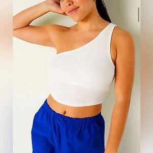 PINK tank white ribbed one shoulder white lined bralette jeans cute nwot rib med